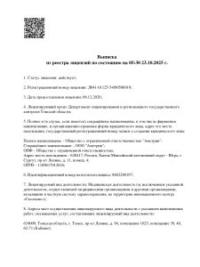 Выписка из реестра лицензий по состоянию
